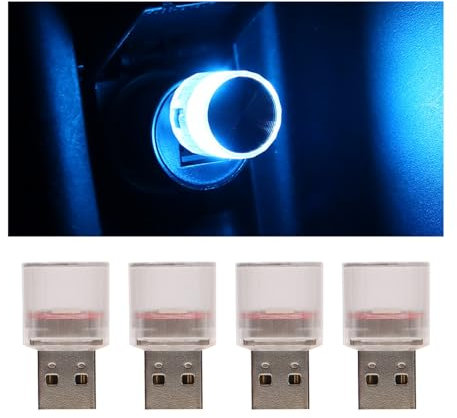 CGEAMDY 4 Pièces Lumières D'ambiance Voiture USB, Mini Lampes D'ambiance LED USB Pour Intérieur Voiture, Auto Lumières Intérieures Sans Fil Mini Pour Ordinateurs Portables Universelle(Bleu Glacier)