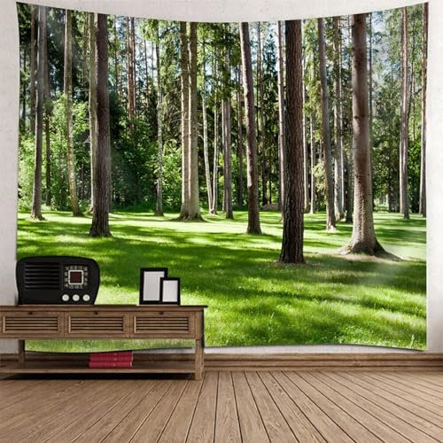Lirzxin Wandbehang 260x240CM, Wandteppiche Bäume Landschaft Grün Braun Tapisserie Wandtuch für Wohnzimmer Schlafzimmer Picknickdecke Teppich Yogamatte Wanddeko