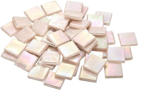 QUARKZMAN Mosaikfliesen, Glasmosaik Mosaiksteine zum Basteln Mini Mosaikfliese DIY Hobbys Handgemachter Kristall Freier Handwerksmaterial Kreativität (Packung mit 100 in Hellcreme)