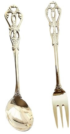 SHOWERORO 1juego Utensilios De Cocina Retro De Cuchara y Tenedor De Inoxidable Duro Mango Ergonómico Para Postres y Cafés Menaje De Cocina Elegante y Duradero