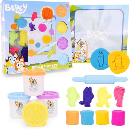 Toyland® Set di attività per Pasta Blu da 10 Pezzi - 4 impasti, 1 Rullo, 4 timbri e 1 Schermo di Gioco Lavabile - Giocattoli per Arti e Mestieri
