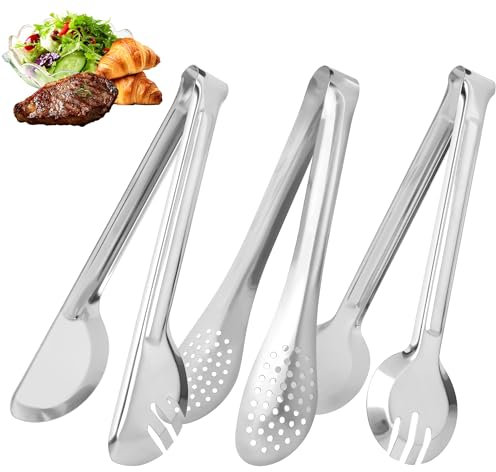 3 Stück Zange Küche aus Edelstahl, Grillzange Servierutensilien, Servierzange Buffet Für Nudelsalate, Grillfeste, Kuchen und Hauspartys