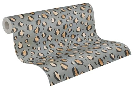 Livingwalls Anna D'Andrea Vliestapete Tiertapete 10,05 m x 0,53 m - Grau, Beige, Schwarz - Tapete Leopardenmuster - 782162
