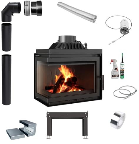 Gusseisen Eckkamin KRATKI Simple 8 kW Ø 200 Links Set Zubehör