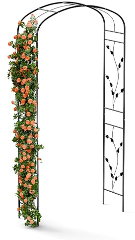 blumfeldt FloraBelle Rosenbogen – Metall-Rosenbogen Mit Dekorativen Blattmustern, Stabiler Pulverbeschichteter Stahlrahmen, Wetterfest, Ideal Für Kletterpflanzen, Einfache Montage, 240x110x40 cm
