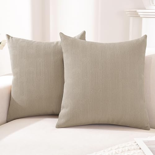 CYCMACO Federe Cuscini Divano 2 Pezzi 40x40, Copricuscini Divano Per Salotto Soggiorno, Federa Cuscino Con Cerniera Invisibile, Moderno Federa Cuscino, Per Domestica Camera Da Letto, Beige Scuro