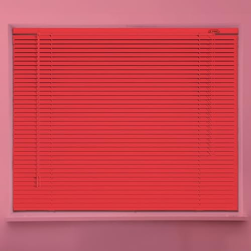 Blackout Venetian Blinds for Indoor Windows, Custom Cordless Aluminum Mini Blind, 1 Slat Horizontal Window Shades Privacy Curtains for Home Kitchen Bathroom(Red)