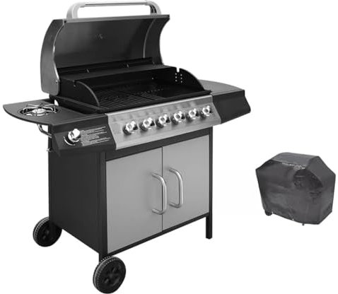 Snsowed Barbecue e Griglia a Gas 6+1 Fornelli Nero e Argento,Cucina e Pranzo,Elettrodomestici,Barbecues-41907