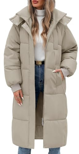 Vancavoo Abrigos de Acolchado para Mujer Chaqueta Larga con Capucha de Invierno Cálido y Elegante Coat Abrigo Largo Gruesa para Exteriores,Gris claro,L
