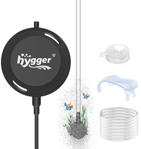 hygger ossigenatore acquario silenzioso, aeratore acquario per serbatoio di pesci 1,5 W, ≤33 dB, potente pompa aria acquario a uscita singola, 420 ml/min, per serbatoio di pesci fino a 40 L