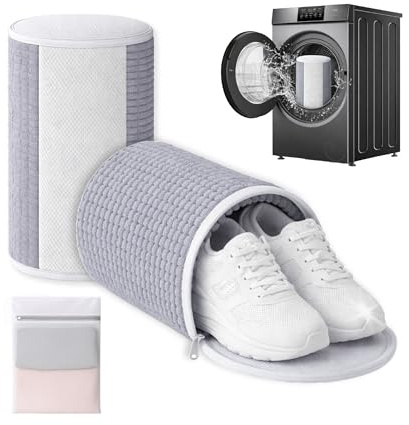 2 Bolsas para Lavar Zapatillas en Lavadora, Cremallera Resistente, Reutilizable, Incluye 2 Bolsas de Lavadora para Calzado y 1 Bolsa Lavadora Ropa Delicada, Apto para todas las Lavadoras y Zapatillas