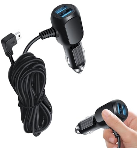 Dash Cam Power Lead Cable,Dash Cam Cable with 2 USB Ports,3.5A Power Supply Adapter 12V to 5V Car Charger with Straight Mini USB Connector for GPS Navigation,for DVR Dash Cameras
