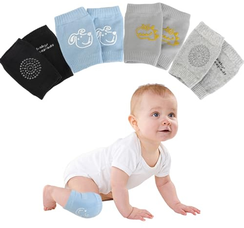 JRILUO 4 Paar Baby-Knieschützer zum Krabbeln, davon 2 Paar mit Netz für heiße Tage und 2 Paar ohne Netz für kühles Wetter. Krabbel Knieschoner Baby, aus weicher Baumwolle, geeignet für 0–24 Monate