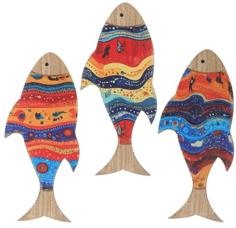 ABOOFAN Decoración De Pared Con Peces Tropicales De Madera Rústica Set De 3 Piezas Escultura Náutica Costera Para Sala De Estar Dormitorio Y Patio Ambiente Oceánico Temático