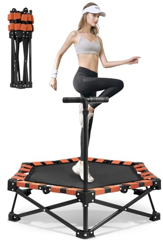 Mini Trampoline Fitness Adults - 41''/42''/45'' Adjustable Height Trampolines Max Load 330lb, Indoor Trampoline for Exercise Training Quiet