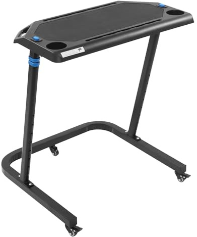 Table d'entraînement à roulettes pour l'intérieur - Avec roulettes verrouillables - Hauteur réglable - Surface de travail antidérapante en caoutchouc - 2 ouvertures pour tablette ou smartphone