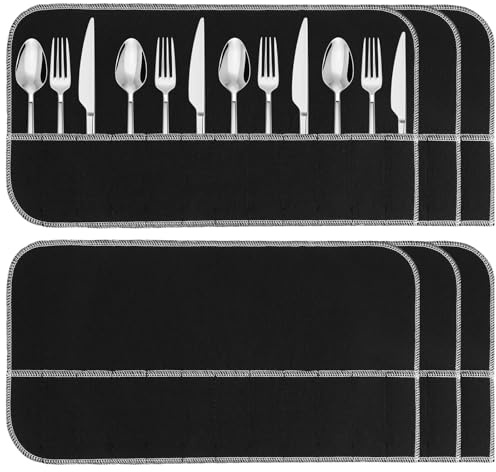hidyuuoo 6 Pcs Anti Tarnish Silver Storage Bags with Ribbons Silver Storage Cloth Felt Flatware Organizer Anti Tarnish Protector Bags Place Setting Roll with White Ribbon for Kitchen Cutlery Utensils
