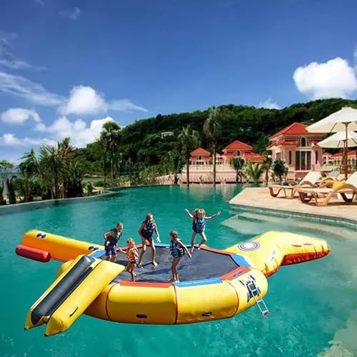 Inflatable Water Trampoline with Slide and Rope Ladder for Lakes and Pools - 10 Feet, Suitable for Adults