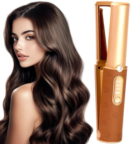 Plancha de pelo y rizador 2 en 1, 170-210 ℃ Plancha de pelo portátil de viaje ajustable plana recargable de calentamiento rápido para rizos naturales, cabello liso, flequillo de viaje