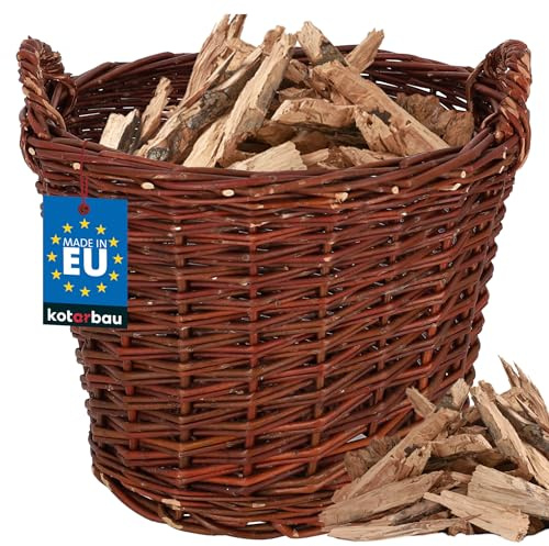 KOTARBAU® Weidenkorb mit Griffen - ø 30 cm - Blumen Korb - Aufbewahrung von Spielzeug - Holzkorb für Kaminholz - Erntekorb aus Weide - Aufbewahrungskörbe - Braun