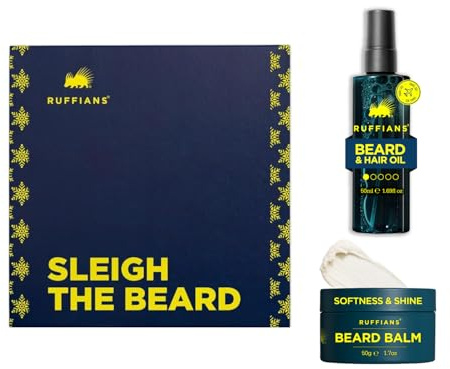 Ruffians Sleigh The Beard Grooming Kit, Beard Gift Set for Men | Beard & Hair Oil 50ml + Beard Balm 50g: Beard Grooming Kit for Men, Natural Beard Oil & Balm Set, Beard Care Kit