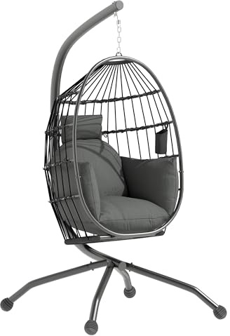 Outsunny Fauteuil Suspendu Fauteuil Oeuf Suspendu Panier Pliable Gris Foncé