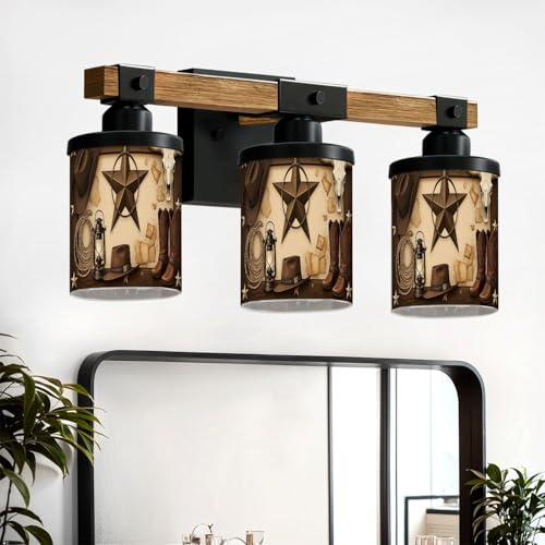 RAINFALLARING Vanity Lights for Bathroom Wall Lights for Bedroom Living Room Western Cowboy Elements Boots Hat Lantern Bull Skull Modern Bathroom Light Fixtures Wall Sconces 3 Light Home Decor