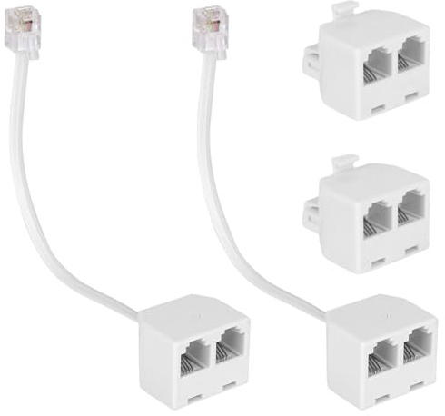 BTFO 4pcs 2-Way Phone Line Splitters, RJ11 6P4C Telephone Jack Splitter Adapter 1 Male to Dual Female for Landline Telephone Fax Machine or Other RJ11 Interface Devices (White)