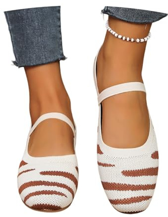 MEECHI Ballerine Piatte da Donna Scarpe da Ballo in Maglia Traspirante Scarpe da Passeggio Leggere con Cinturino Elastico alla Caviglia,Sneaker Taglie Grandi(Brown,39 EU)