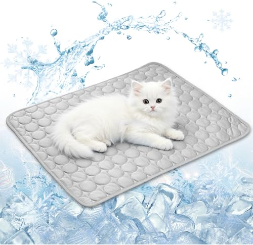 Tapis de Refroidissement pour Chat 40x30cm, Tapis Rafraîchissant Anti-Griffures, Non Toxique et Pliable, Lavable en Machine, Tapis Rafraîchissant Chat pour Intérieur, Extérieur et Voiture (XS/Gris)