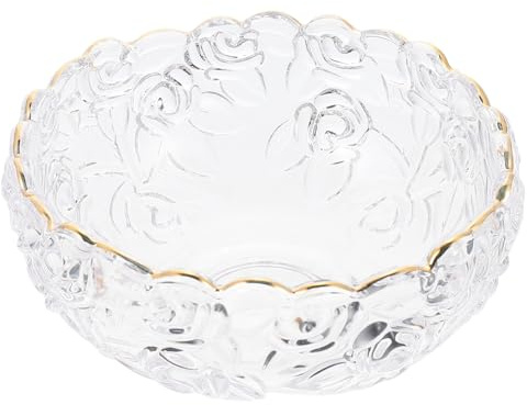 BESTOYARD Nordische und Goldenen Verzierung Dessertschale mit Elegantem Relief aus Glas Transparente Glasschüssel Einfach zu Reinigen für Nachtisch und Eiscreme