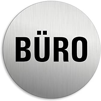 Schild Büro Ø 75 mm Aluminium gebürstet Edelstahloptik selbstklebend