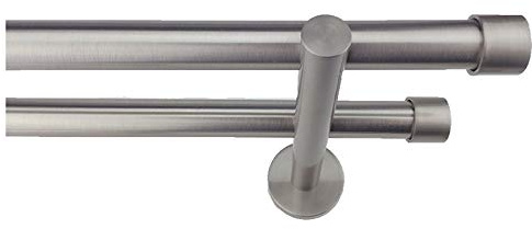 Barras de Cortina - Conjunto Tapón Doble Barra Acero INOX. Largo 1,50 M.