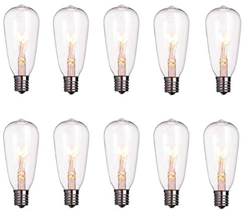 Couah ‎10 Pack Edison Light Bulbs Replacement, 7-Watt C9/E17 Intermediate Screw Base ST40 Clear Glass Light Bulbs, ST40 Vintage Replacement Light Bulbs for Indoor Outdoor Patio String Lights