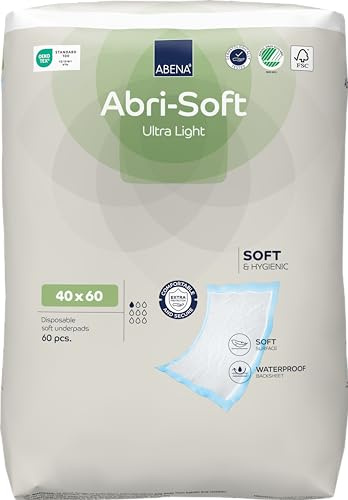 ABENA Abri-Soft Ultraleichte Einweg-Inkontinenz-Betteinlagen, umweltfreundliche Inkontinenz-Unterlagen, Auslaufschutz, weicher und sicherer Bettschutz bei Inkontinenz, 40 x 60 cm, 650 ml, 60 Stück