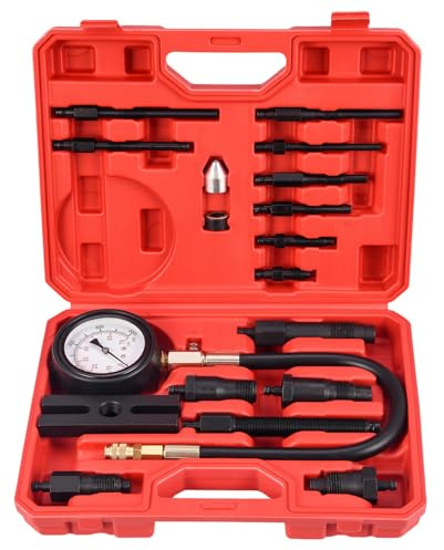 DHA 17Pcs Diesel Engine Cylinder Pressure Compression Tester Kit for Car Tractor 1000PSI, Diesel Pressure Test Compression Gauge Adapters Kit, Both Direct & Indirect Injection Engines TDI CDI.