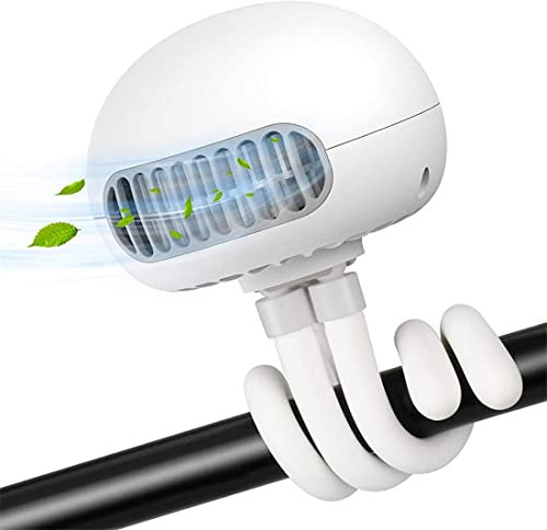 Mini Handheld Stroller Fan, Portable Fan, Personal Clip-on Desk Fan Cooler with Flexible Tripod, USB Rechargeable Fan for Camping Car Seat Crib Bike Treadmill Gym