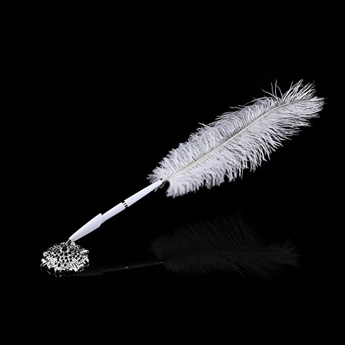 Federkiel, Federstift mit Ständer, Federkugelschreiber Tintenroller Signierstift für Gästebuch Hochzeit Meeting Büro Präsentieren Events(Silber)