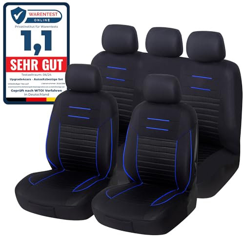 Upgrade4cars Car Seat Covers Full Set Universal Black Blue | Washable Cover for Front Seats, Rear Bench & Headrest | Interior Accessories for Women and Men
