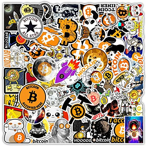 Bitcoin Virtual Currency Stickers - Non-Repeated, Aesthetic for Water Bottle, Laptop, Skateboard, Luggage, Guitar, Car, Motorcycle - Vinyl Waterproof Pack Suitable for Teens Adults