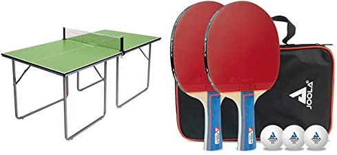 Joola Unisex – Erwachsene Midsize Tischtennisplatte 19115, grün, 168x84x76 & 54820 Tischtennis-Set Duo Bestehend aus 2 Tischtennisschläger+3Tischtennisbälle+1Aufbewahrungstasche,Mehrfarbig,OneSize