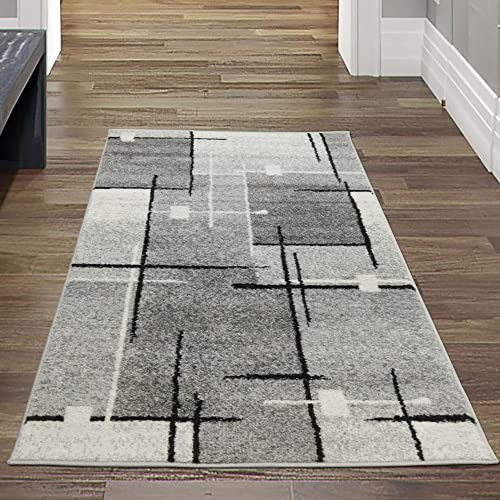 Teppich-Traum Kurzflor Teppich Abstrakte Quadrate Schwarz Grau 80x140 cm | Pflegeleicht, schmutzabweisend, strapazierfähig, langlebig, allergikerfreundlich, für Fußbodenheizung & Wohnbereich