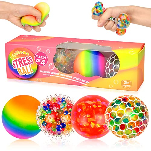 Pipihome 4 Stycken Antistressboll, Stressbollar Fidgetleksaker Stressboll, Klämboll på Nätet, för Barn och Vuxna, Minska Stress, Förbättra Koncentrationen (A)