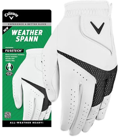 Callaway Golf Weather Spann Premium Synthetik-Golfhandschuh (weiß, einzeln, standardmäßig, XL, auf der linken Hand getragen)