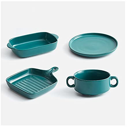 SERUMY Lasagnera da Forno Set di bakeware in Ceramica a 4 Confezioni, glassa in Ceramica Set da Cottura, Set da Forno for Cucinare, Cucina, Cake Cena, Banchetto e Quotidiano, Verde Lasagnere