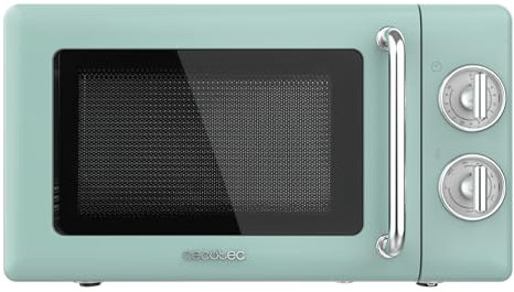 Cecotec Microondas Mecánico con Grill de 20 L Proclean 3110 Retro Green. 700 W en 6 Niveles, Temporizador hasta 30 Minutos, Modo Descongelación, Diseño Vintage en Verde, Acabados en Acero