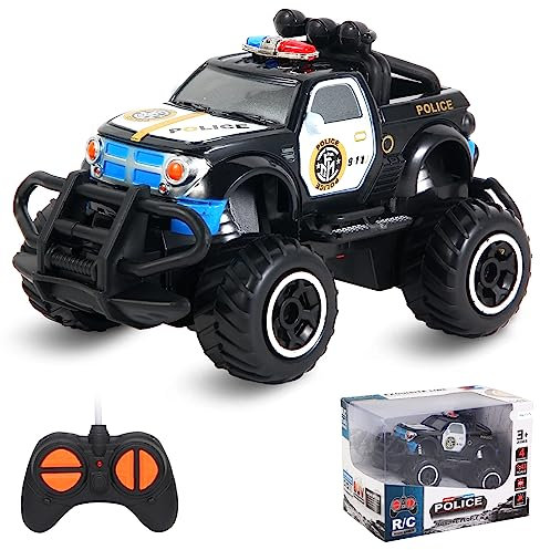 Pup Go Polizeiauto Ferngesteuert mit Licht für Kind 3-9 Jahr, Robust Polizei Auto Spielzeug Kleinkind, Mini RC Auto Monstertruck Offroad Indoor Outdoor, Weihnachten Geburtstagsgeschenk Junge, Schwarz