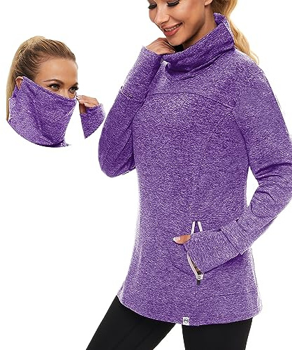Soneven Maglia Termica Donna Manica Lunga Invernale Winter Run Pullover Maglione con Kanga Pocket Top Sport T-Shirt Baselayer da Corsa Ciclismo Fitness