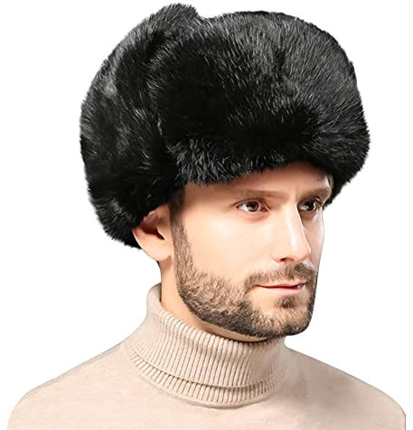 XINCHI Winterhut Herren Fliegermütze Super Dick Wintermütze Kunst Fuchs Pilotenmütze Winddicht Wintermütze Ohrenschützer Russenmütze Weich Fellmütze Flauschige Russische Mütze