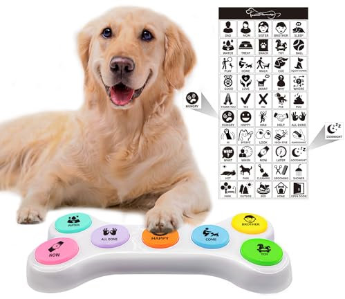 MMGGAISH 7 Bunte Hundeknöpfe, Hundekommunikationsknöpfe, kleine Knöpfe für Hunde und Katzen, beschreibbare Knöpfe, 50 Aufkleber und bringen Sie Ihrem Hund das Sprechen bei (Batterien enthalten)